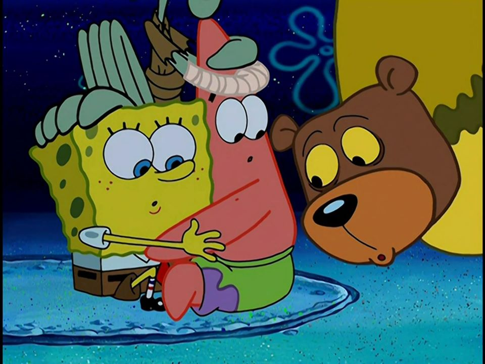 A screenshot from an infamous episode of Spongebob, where they go camping. They utilize a circle drawn in the sand to keep away any pesky seabears, the joke being it's very easy to cross. 